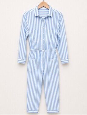 Urban Outfitters Blue White Stripe Cotton Utility Jumpsuit XS Button Front